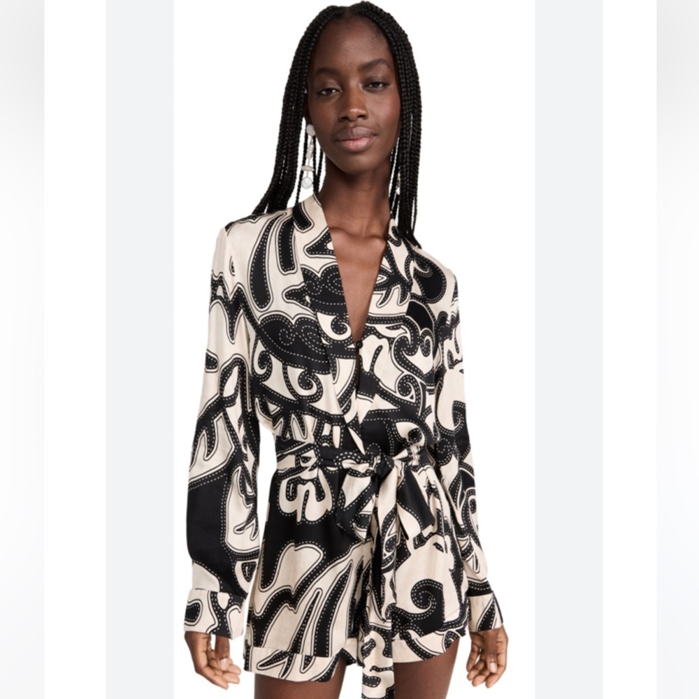 Alexis KAIDEN BELTED PRINTED ROMPER IN BLACK